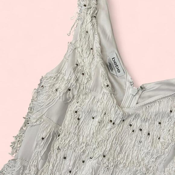 Vtg bebe white beaded fringe dress - Picture 2 of 4